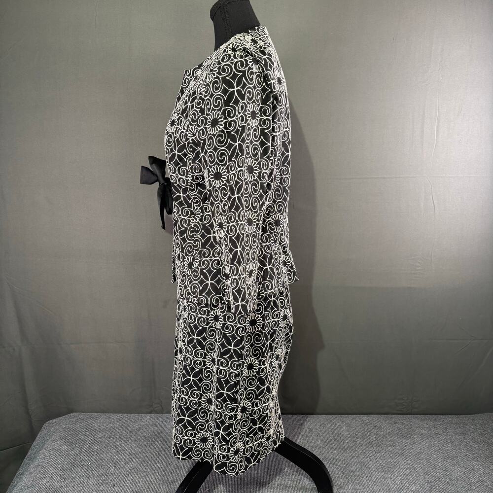 Linen Suit Women’s 6 Bandolino Jacket Skirt Embroidered Floral Corp Black White - Picture 2 of 15